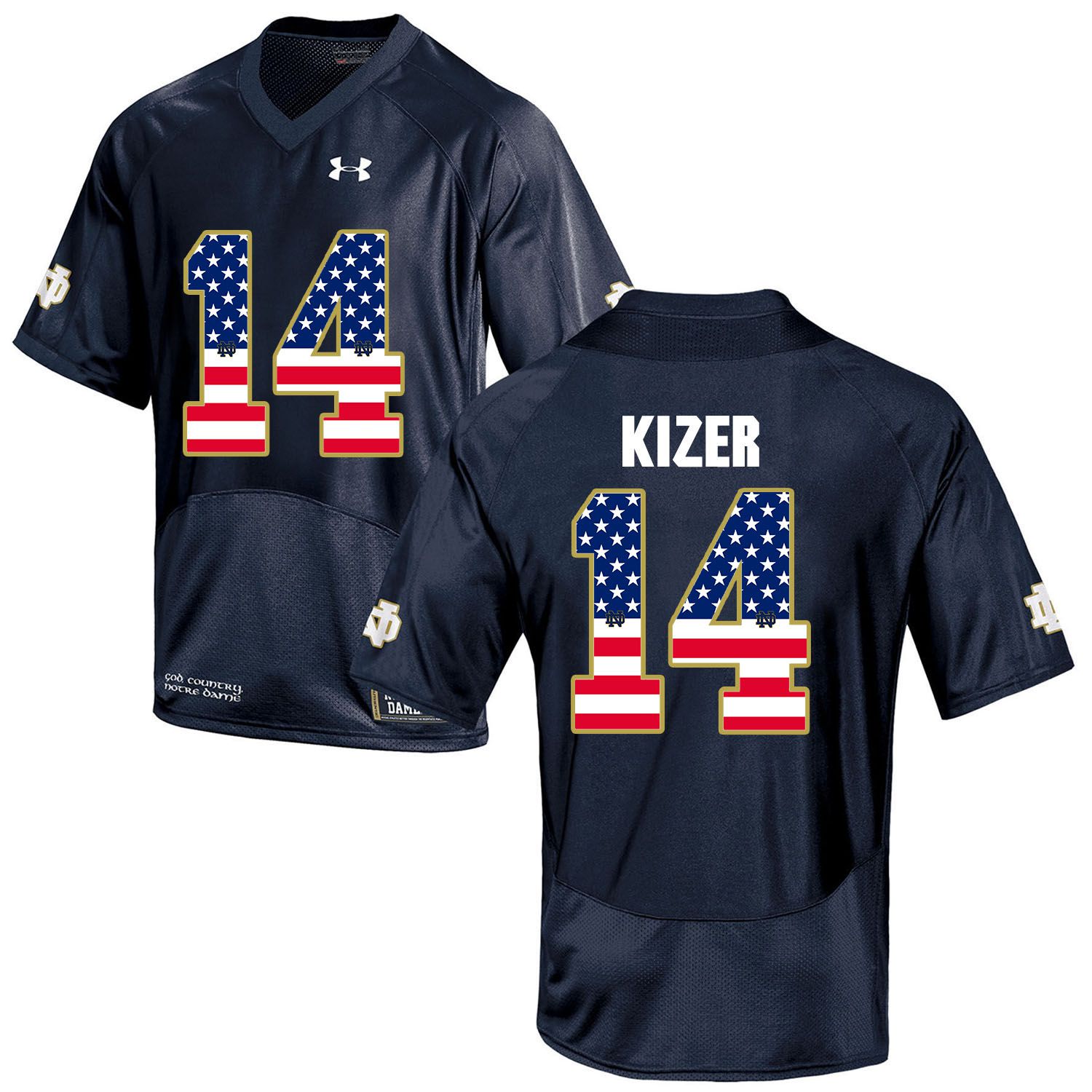 Men Norte Dame Fighting Irish #14 Kizer Navy Blue Flag Customized NCAA Jerseys